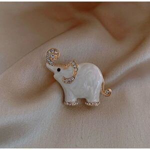 Small Dainty White Elephant Brooch Pin Rhinestone Accents Gold Tone Trunk Up